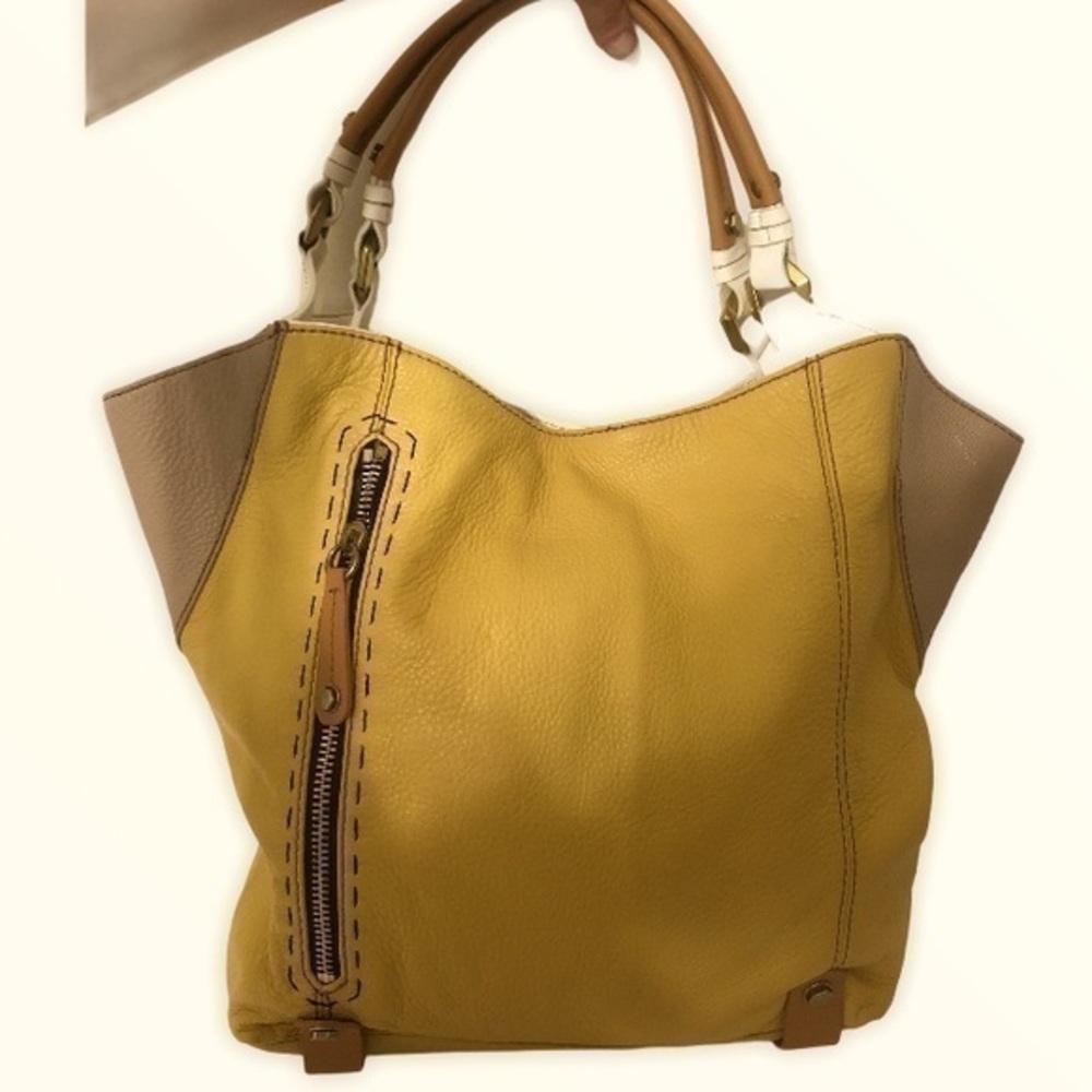 Oryany color block yellow trapeze tote bag